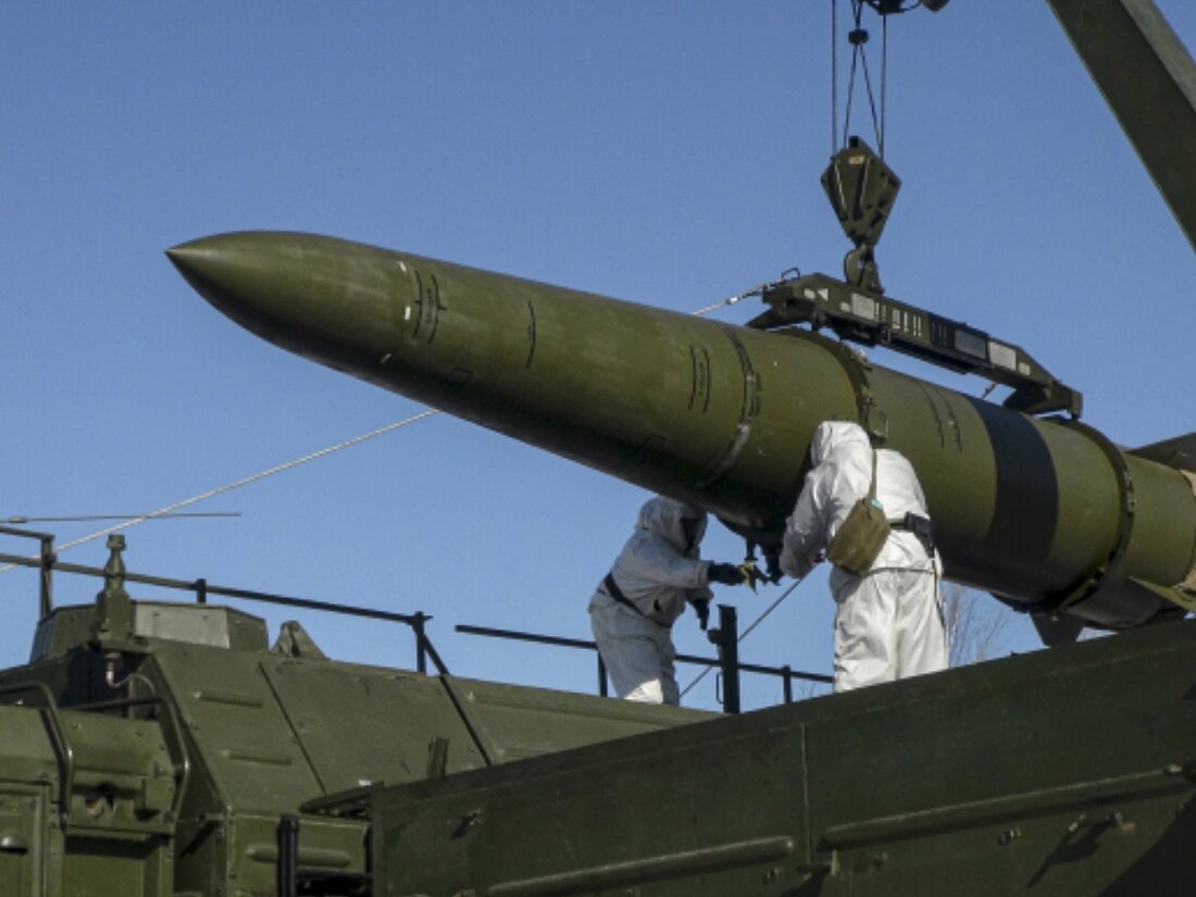 FILE - In this photo released by Russian Defense Ministry Press Service on Friday, Feb. 2, 2024, Russian troops load an Iskander missile onto a mobile launcher during drills at an undisclosed location in Russia. The world's nine nuclear-armed states continue to modernize their nuclear weapons as the countries deepened their reliance on such deterrence in 2023, a Swedish think tank said Monday June 17, 2024. (Russian Defense Ministry Press Service via AP, File)