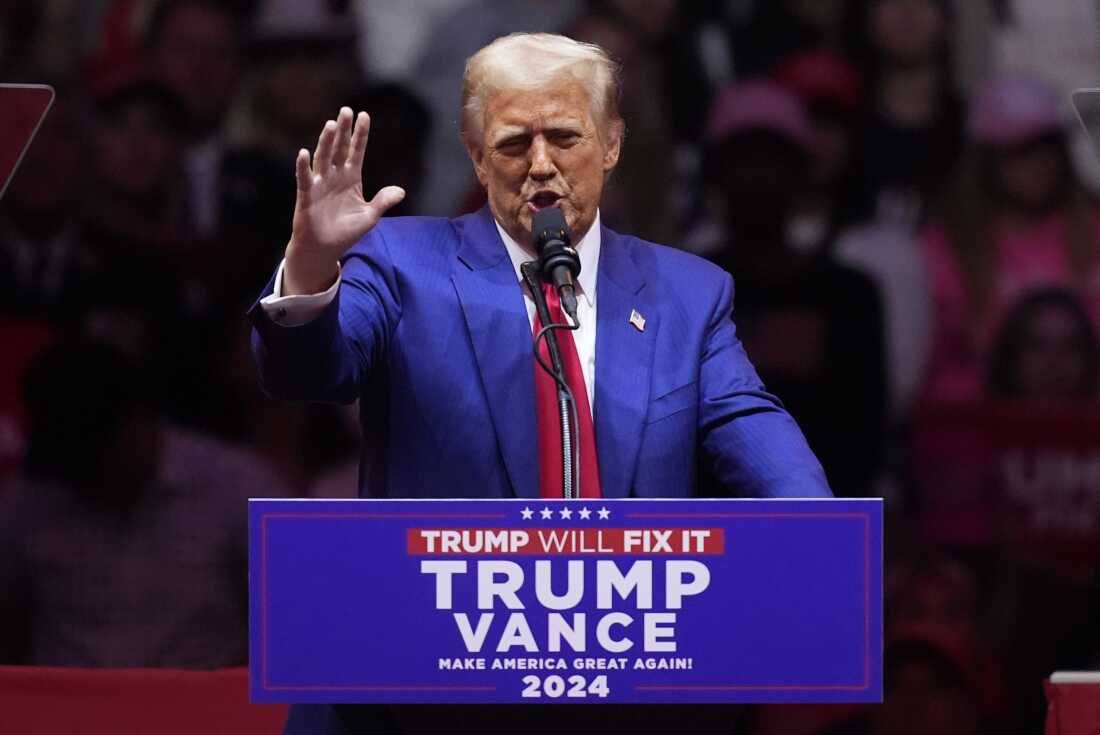 Republican presidential nominee former President Donald Trump speaks at a campaign rally at Madison Square Garden, Sunday, Oct. 27, 2024, in New York. (AP Photo/Evan Vucci)