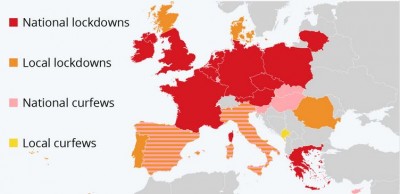 Σε ρυθμούς lockdown ξανά ολόκληρη η Ευρώπη – Τι ισχύει σε κάθε χώρα για τον κορωνοϊό