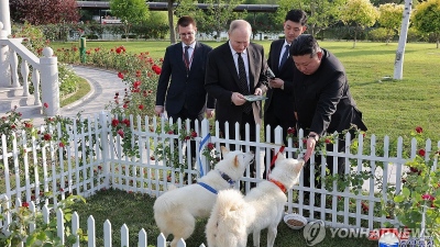 Ζευγάρι σκύλων ράτσας Πουνγκσάν έκανε δώρο στον Putin ο Kim Yong Un