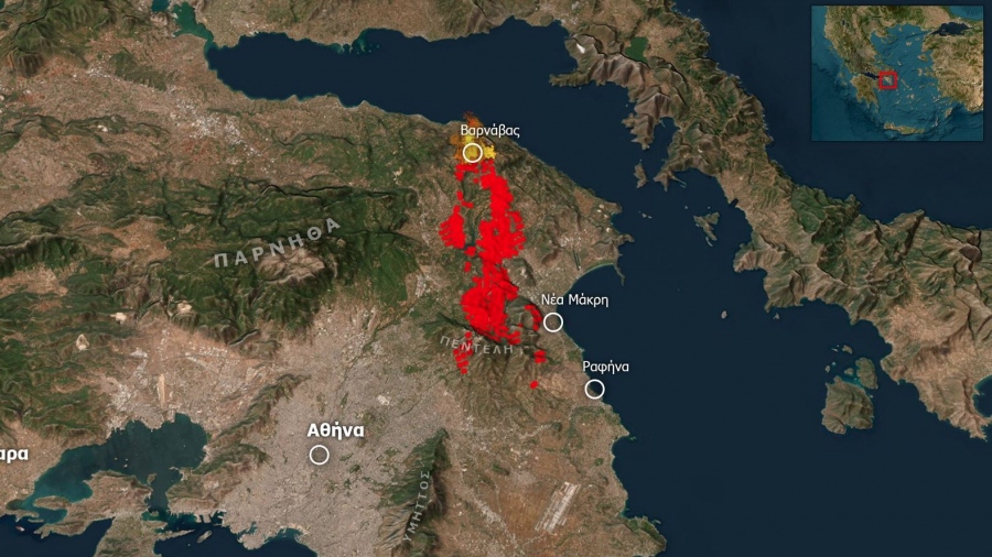 Εικόνες - σοκ από το Meteo: Έτσι επεκτάθηκε η φωτιά στην Αττική - Τι δείχνει ο δορυφόρος