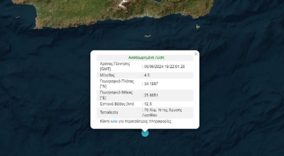 Ισχυρός σεισμός 4 βαθμών της κλίμακας Ρίχτερ στην Κρήτη
